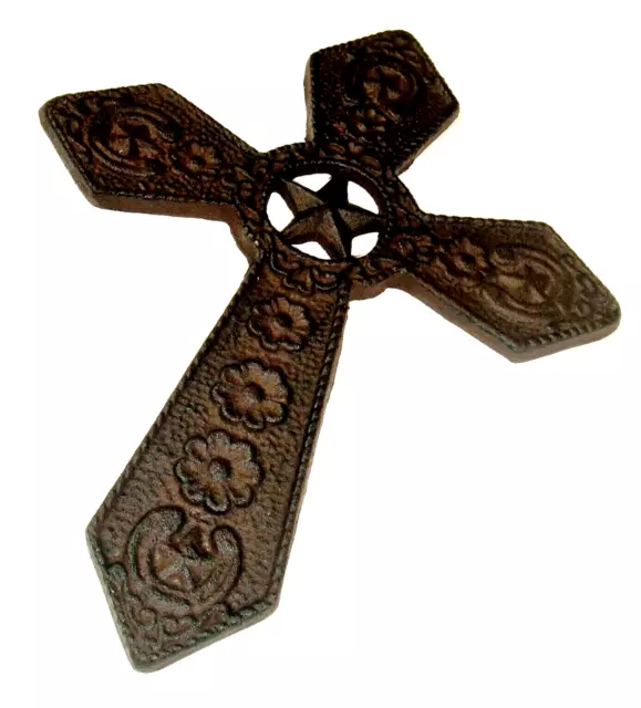 Rustic Wall Cross Large Metal Distressed Westerncore Star Horseshoe 11 inch