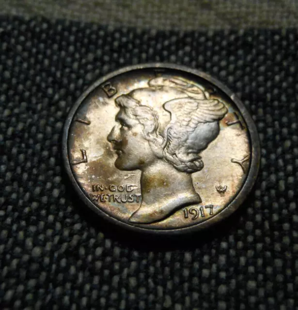 1917-S 90% Silver Mercury Dime High Grade - Some Toning