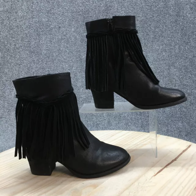 Sbicca Boots Womens 6 Vintage Collection Fringe Ankle Booties Heels Black Zipper