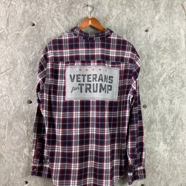Unisex Upcycled Boys XL Blue Red Plaid Flannel Shirt Veterans for Trump