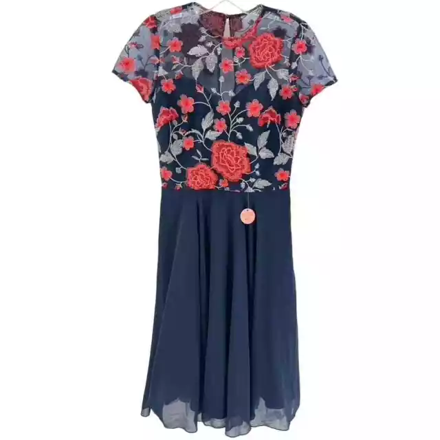 Chi Chi London Size UK 10/US 6 Navy Blue Meryn Embroidered Lace Fit Flare Dress