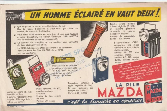 A89 Ancien  Buvard MAZDA - un homme eclairé en vaut deux !