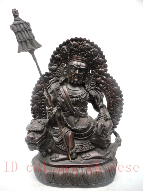H 10'' Collected Old China Tibet Bronze Carving Sit Lion Beast Buddha Decoration