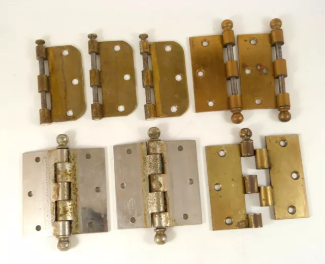 Vintage Lot Stanley Door Hinges & Parts Brass Steel Heavy Pins Half Hinges