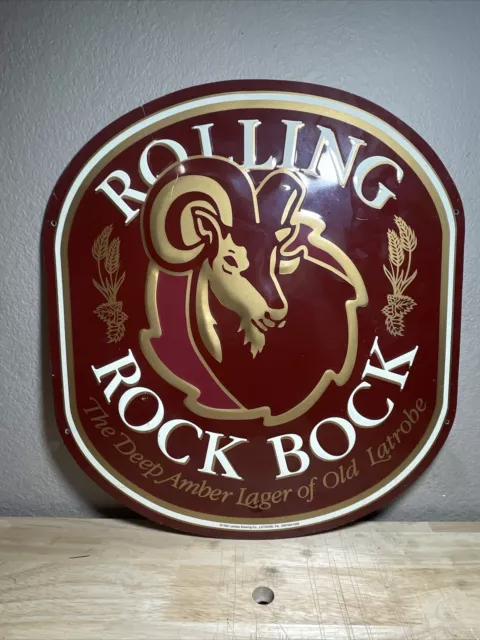 Vtg 1994 Latrobe Brewing Rolling Rock Bock Beer Metal Advertising Sign Bar Pub