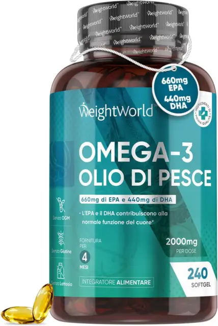 Omega 3 Olio Di Pesce Omega3 2000Mg Alto Dosaggio Con 660Mg EPA E 440Mg DHA