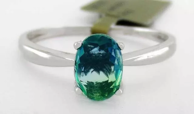 LAB CREATED 1.05 Cts TOURMALINE SOLITAIRE RING 10K WHITE GOLD - New With Tag