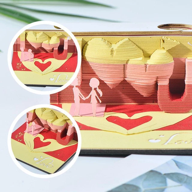 3D Memo Pads Non-Sticky Notes,I Love You Paper with Carving Art Notes A4C6