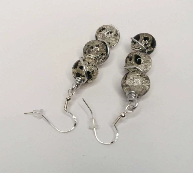 Black Crackle Wire Wrapped Spiral Earring-Spiral Drop Earrings