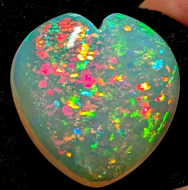 31ct Welo Opal Heart Shape Cabochon AAAA Ethiopian Galaxy Flash Loose VIDEO