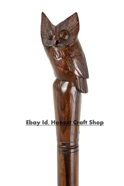 Hand Carved Owl Head Handle Wooden Walking Stick Walking Cane For Men Women Gift