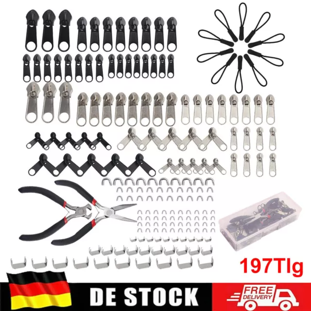 197x Reißverschluss Reparatur Set Metall Zipper Fixer Kopf Repair Ersatz Zange