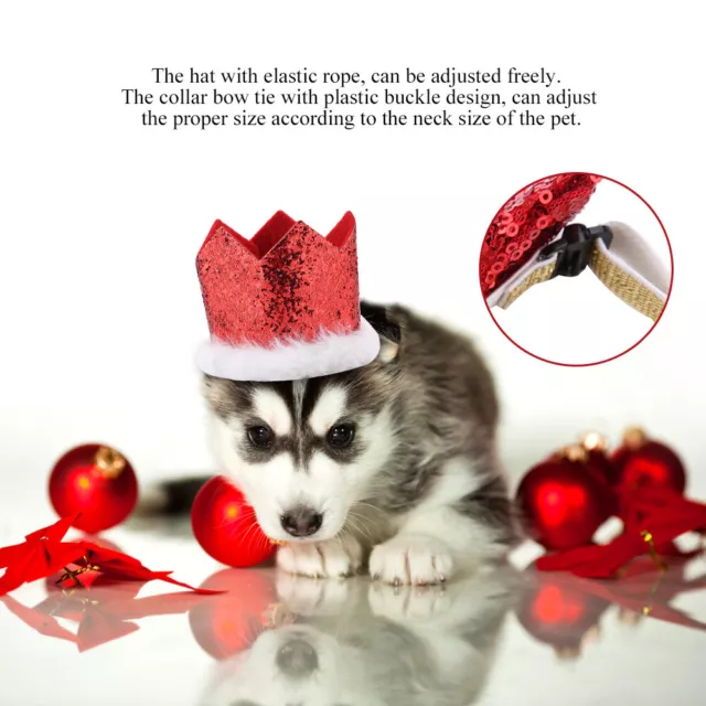 Dog Cat Pet Santa Crown Hat + Collar Bow Tie Costume De Noël Pour Chiot Kit Qcs 3