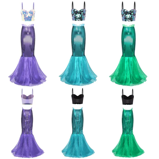 Womens Mermaid Costumes Halloween Outfit Fish Scale Print Uniform Corset Set