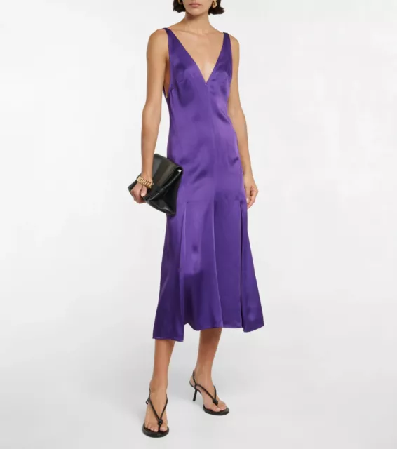 NWT $1,090 VICTORIA BECKHAM Satin midi dress 2- US 6- UK