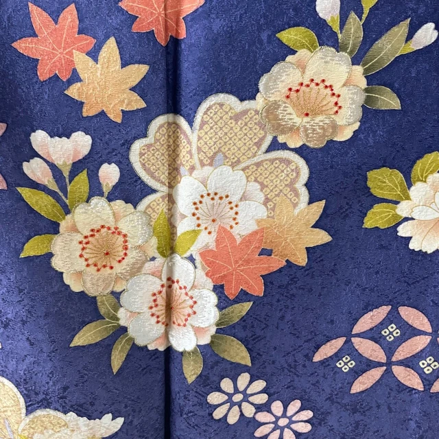 Japanese Silk Kimono Vintage Furisode Gold Flower Treasure Embroidery Purple 62" 3
