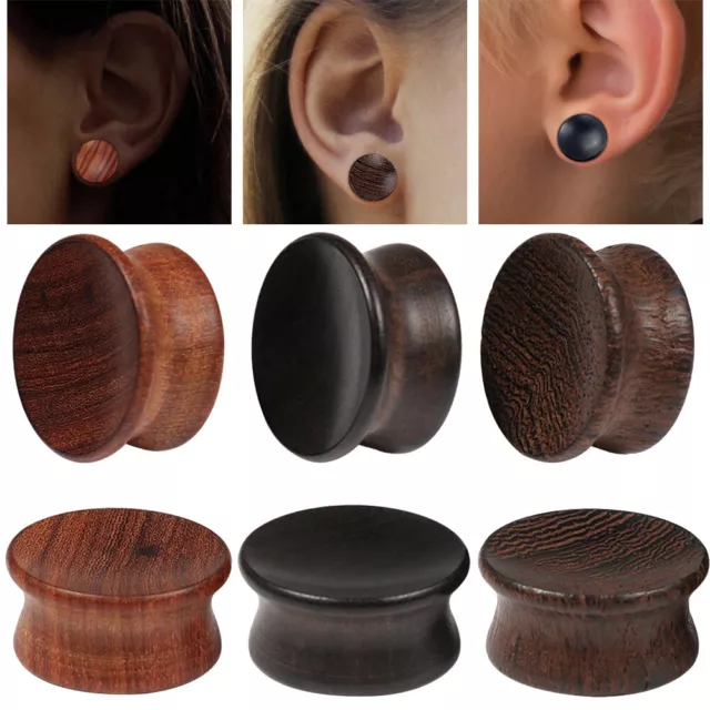 1Pair-Organic Wood Concave Ear Plugs-Saddle Ear Gauges Stretchers-Flesh Tunnels
