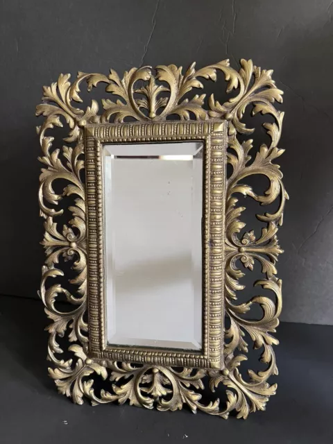 Vintage Brass Ornate Dresser Stand Mirror 13,5x10” Victorian Style