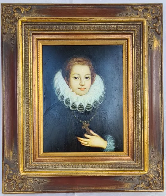 Mädchen mit Halskrause, Gemälde Öl auf Holz mit Rahmen