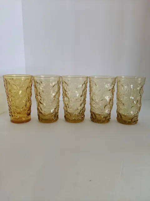 Vtg LIDO Milano Bumpy/Crinkle Juice Glass Honey Gold Amber Anchor Hocking  Set/5