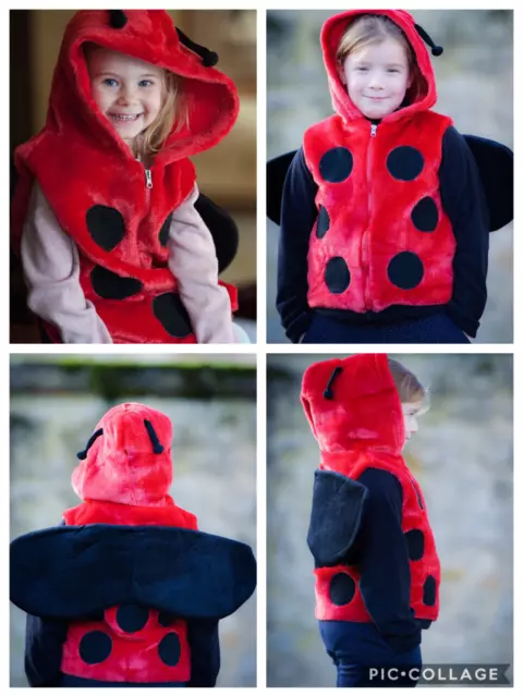 Weste Kinderweste Rot Pullover Marienkäfer flauschige Kapuze Spiel Karneval S/M