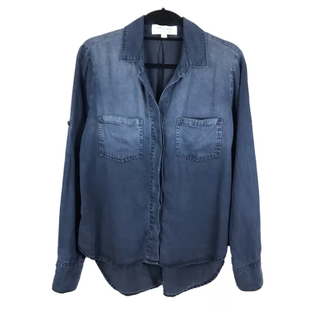 CLOTH & STONE Blue Tencel Denim Long Sleeve Blouse Dark Wash Small $27. ...