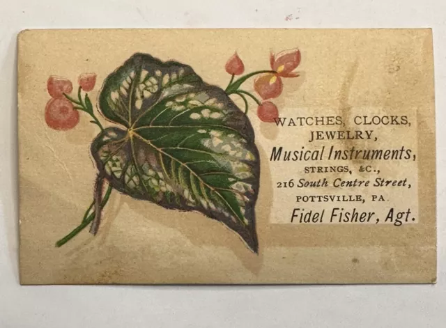 Victorian Jewelers trade Card Fidel Fisher Music Instruments Pottsville PA B66-3