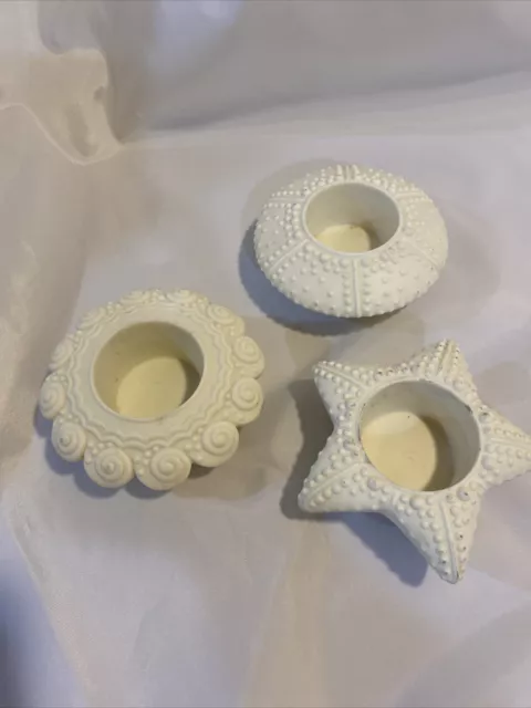 Partylite Sea Drifters P7103 Porcelain Bisque Tealight Candle Holders - Set of 3