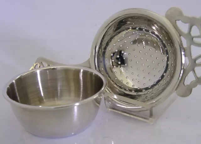 English Sterling Silver Tea Strainer And Drip Bowl Stand 1986