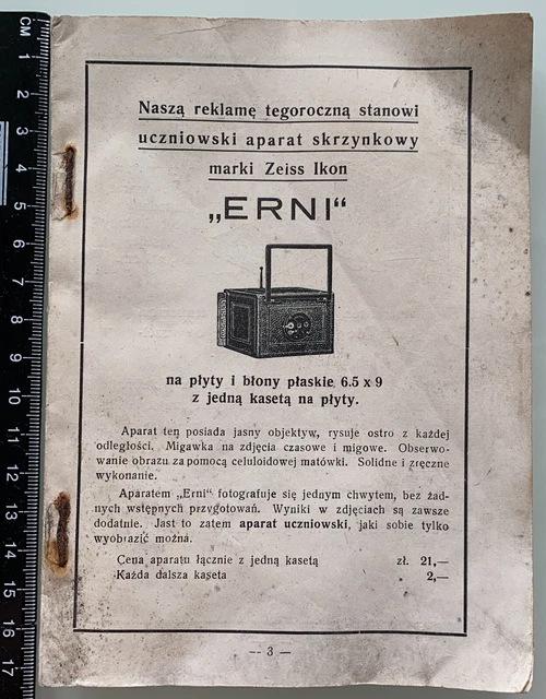 ¡RARO! Catálogo de cámaras antiguas polacas 1931 libro equipo de fotografía KATOWICE