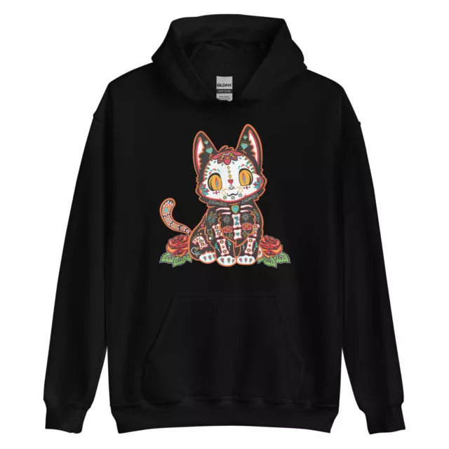 Cute Kitty Bones Mexican Sugar Skull Dia De Los Muertos Gift Hoodie