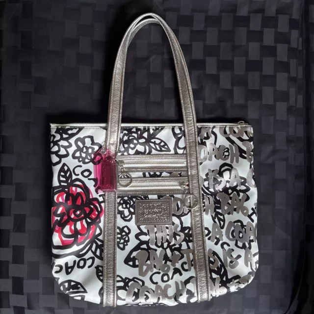 Coach Poppy 14741 Floral Graffiti Pink/Black Tote Bag