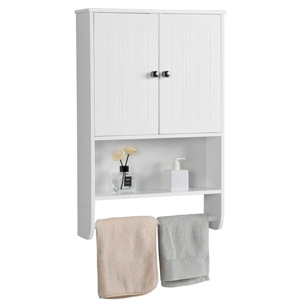 Armoire Salle De Bain Avec Miroir - 56x14x45 Cm, Blanc, 2 Portes, 2 étagères Réglables, Mural, Rangement