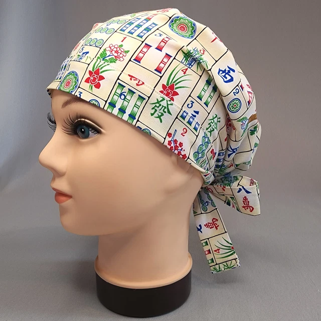 Mahjong Women's Pixie Scrub Cap w Hair Pocket Surgical Hat Nurse Scrubcaps