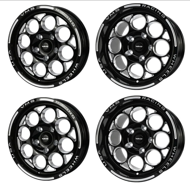 VMS RACING MODULO Black Rims Wheels Drag Pack 18x5 & 17x10 5x120| 5x4 3 ...