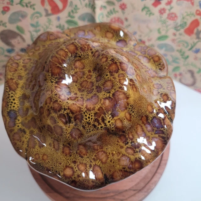 Whimsical Mushroom Gold Brown Mottled Glaze Top Ceramic Mushroom Garden Forest 6