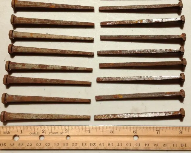 Lot 16 Square Head Nails Wrought Iron Vintage Rustic Cut Decorative Carpentry 4"