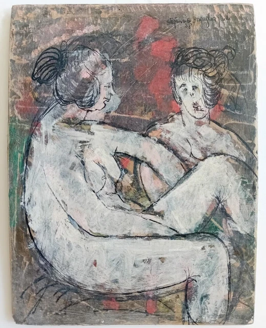 Stefania Bragaglia Guidi Rare Painted Historical Work 1958 Young Discreted Women Stefania Bragaglia Guidi Rare Painted Historical Work 1958 Young Discreted Women