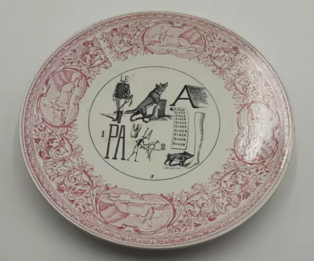 Assiette Rebus Faience Sarreguemines Sphinx Rose N°8 Collection Deco - Ancien