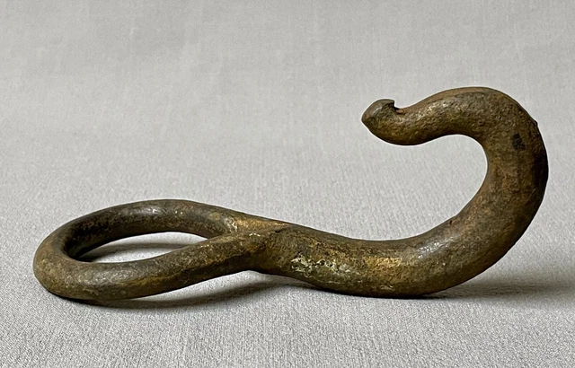 Large Early Antique Hand Forged Wrought Iron Hook 19th Century