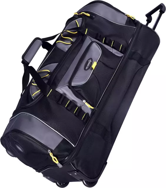 Rolling Duffel Gym Bag, Black/Gray, 30-Inch Wheeled Spinner Suitcase Luggage