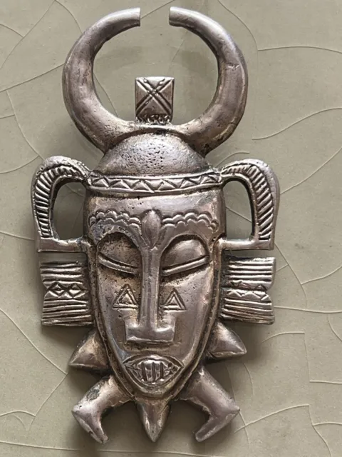 Vintage African Metal mask costume Jewellery pendant gift tribal