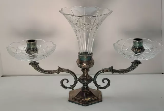 3 Light Silver Cut Glass Crystal Candelabra Candle Sticks   ITALY William Adams