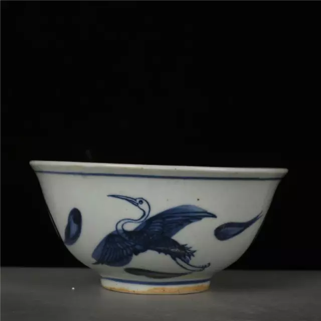 Chinese Blue and White Porcelain Qing Guangxu Crane Design Bowl 4.53 inch