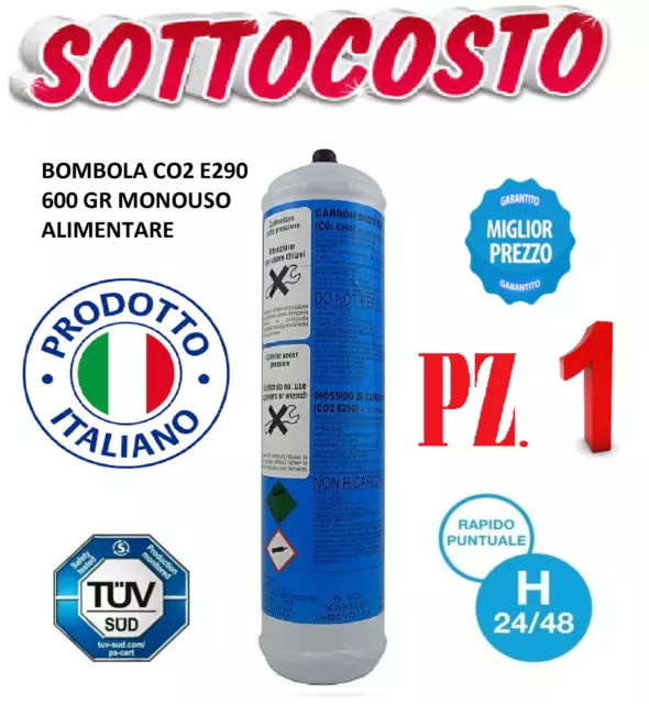 BOMBOLA CO2 600gr MONOUSO - GASATORE ACQUA, ACQUARIO