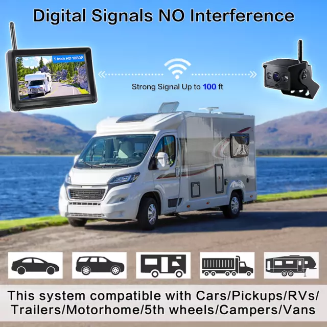 Digital Wireless 5" Monitor Reversing Camera Rear View Kit For Truck Caravan RV 2