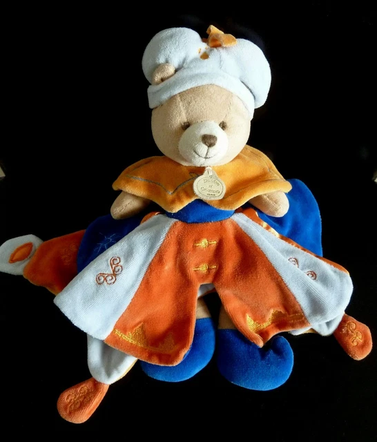 * Doudou Et Compagnie Plat Indidous Ours Orange Bleu Blanc Pattes Jaune - Ttbe