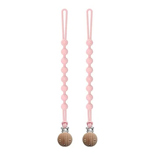 Silicone Pacifier Clip,  2 Pack Pacifier Holder Clips, Keeps Pacifier 2 Pink