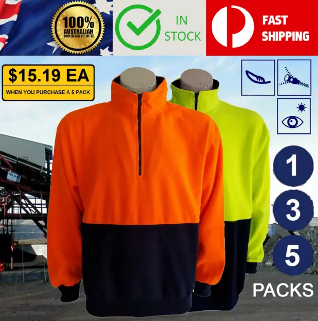 3XL ONLY - Hi Vis Viz Fluro Safety Half 1/2 Zip Polar Fleece Jumper Sloppy Joe