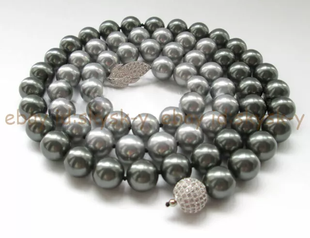 Silver Gray South Sea Shell Pearl 8/10/12/14mm Round Beads Necklace 14-50''